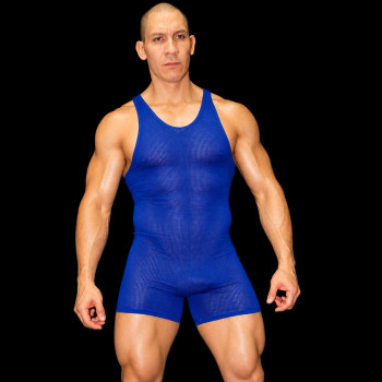Venta en linea y a precios oferta de Body  luchador hecho de malla azul, perfecto para lucha libre o gym